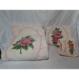 Vintage Cannon Royal Family 3pc Towel Set Floral Light Pink Sculpted, Rose,
